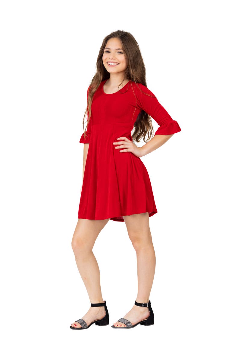 Elbow Length Sleeve Fit and Flare Party Dress, Alternate, color, Red