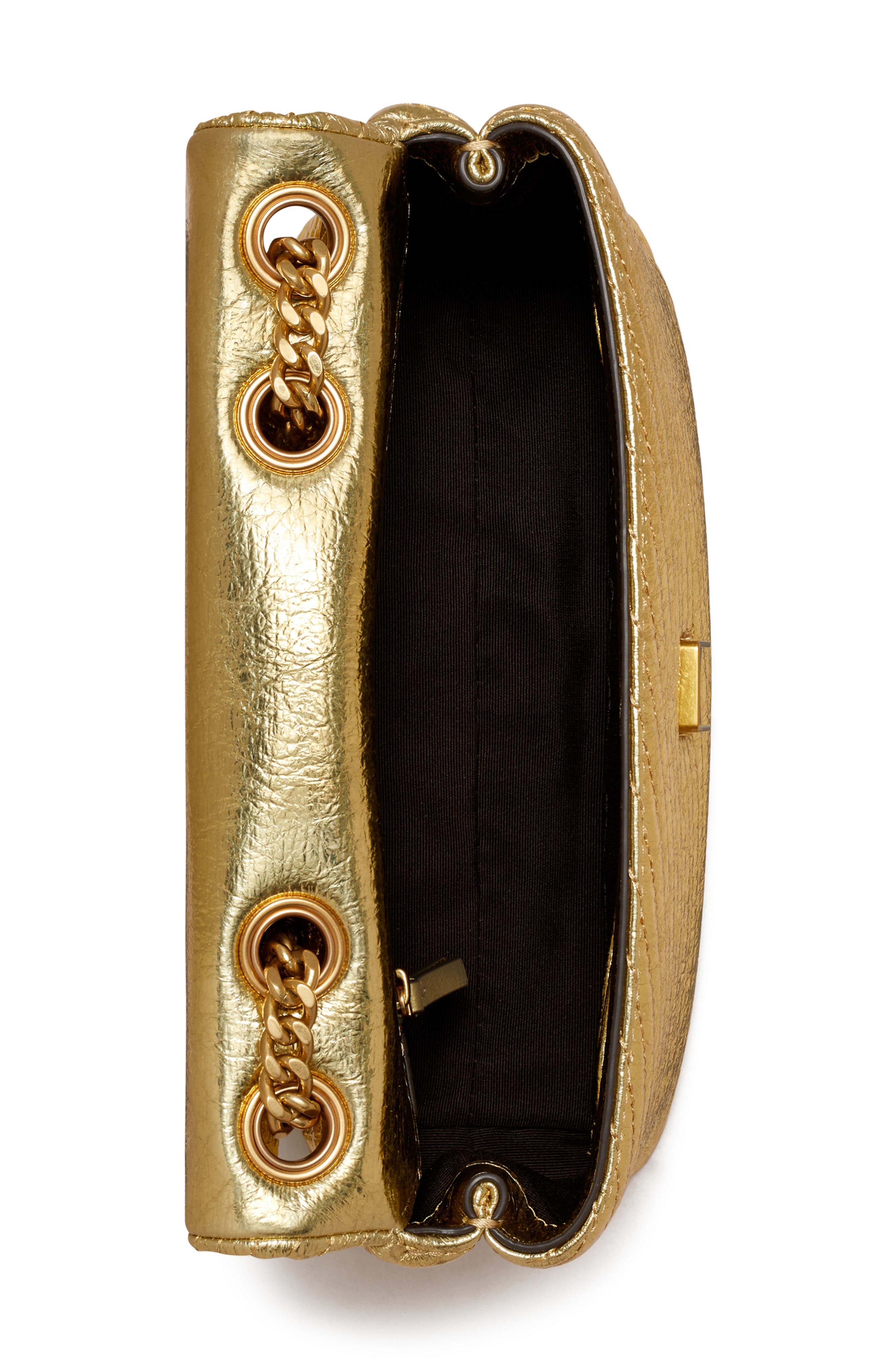 Tory Burch Small Moto Quilted Metallic Leather Convertible Shoulder Bag, Alternate, color, 