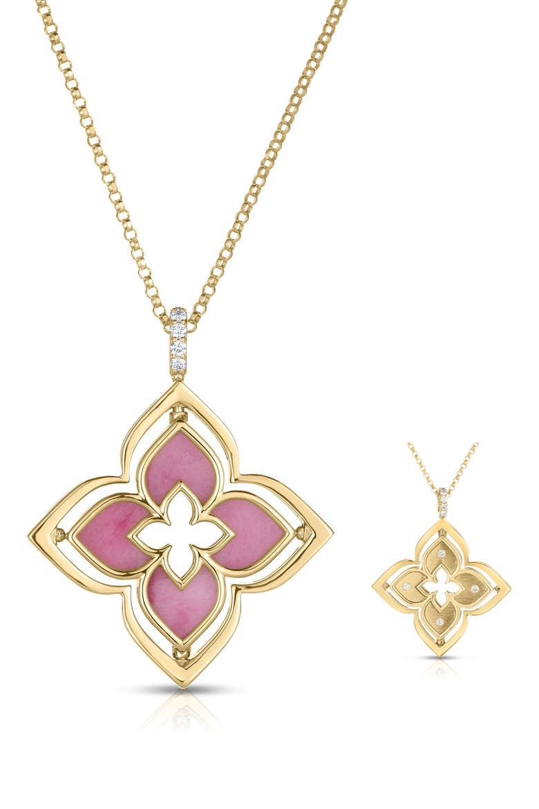 Venetian Princess Pirouette Diamond Pavé Flower Pendant Necklace, Main, color, PINK