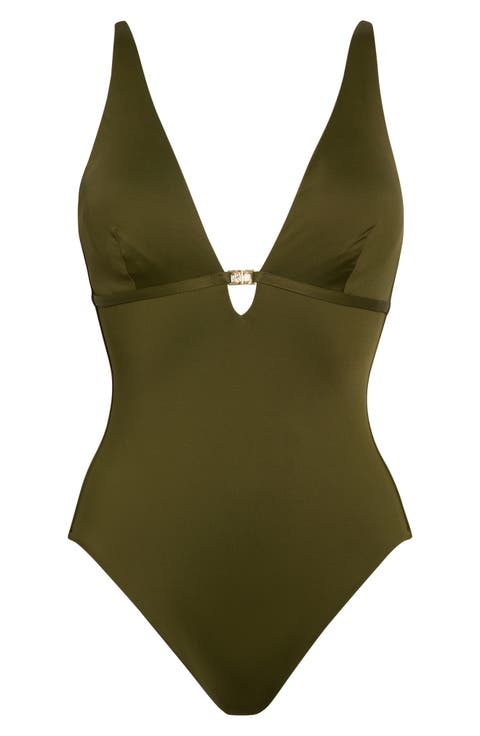 Plunge Neck One-Piece Swimsuit