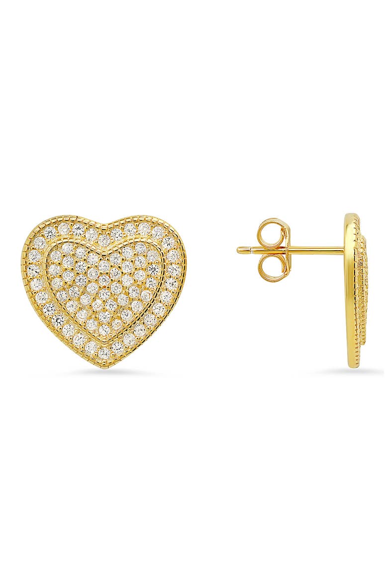 Sterling Silver CZ Pavé Heart Stud Earrings, Main, color, GOLD