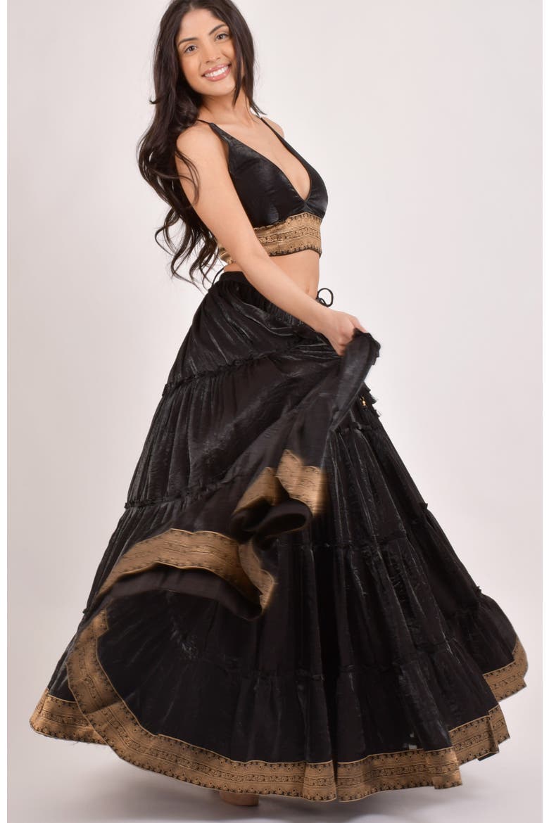 Ciara Tiered Shimmer Lehenga Choli, Alternate, color, Black