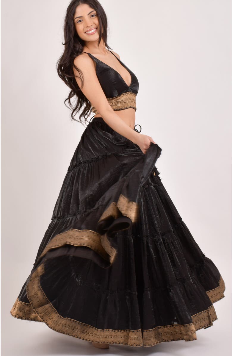 RAAS Ciara Tiered Shimmer Lehenga Choli, Alternate, color, Black