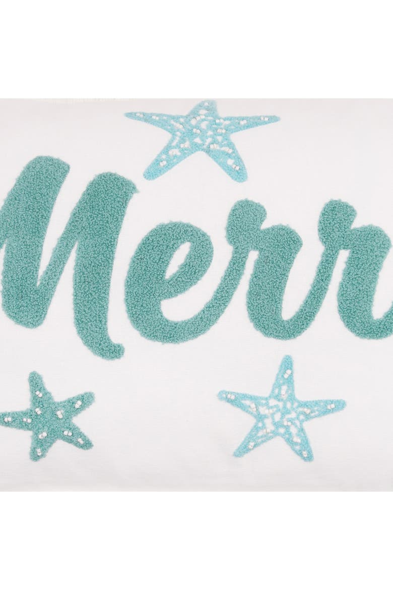 Merry Starfish Coastal Tufted and Beaded Lumbar Throw Pillow 14" x 22", Alternate, color, Blue