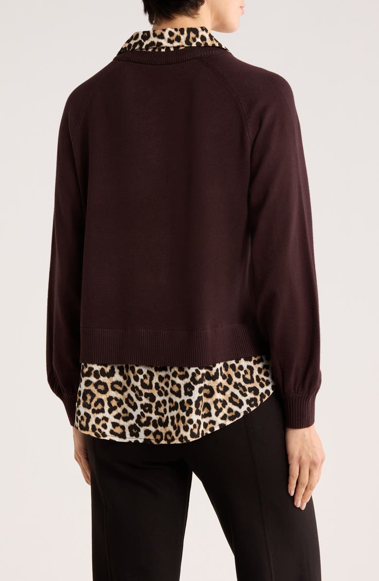 Adrianna Papell V-Neck Twofer Sweater, Alternate, color, Brownie W/ Bengal Cheetah