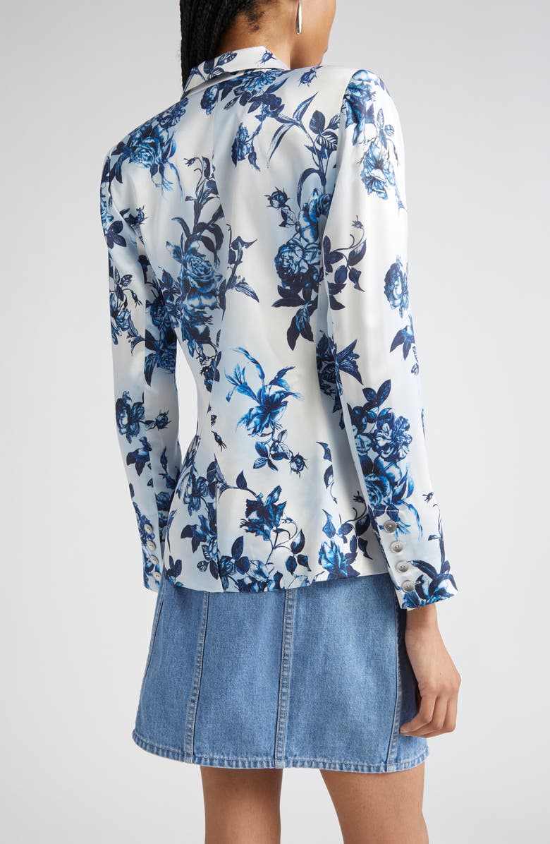 L'AGENCE Colin Floral Double Breasted Silk Blazer, Alternate, color, White/ Blue Painterly Floral
