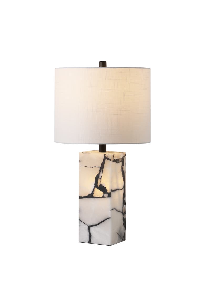 Elizabeth 24.25" Contemporary Coastal Alabaster LED Table Lamp with Body Night Light, Main, color, Black/White