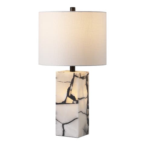 Elizabeth 24.25" Contemporary Coastal Alabaster LED Table Lamp with Body Night Light