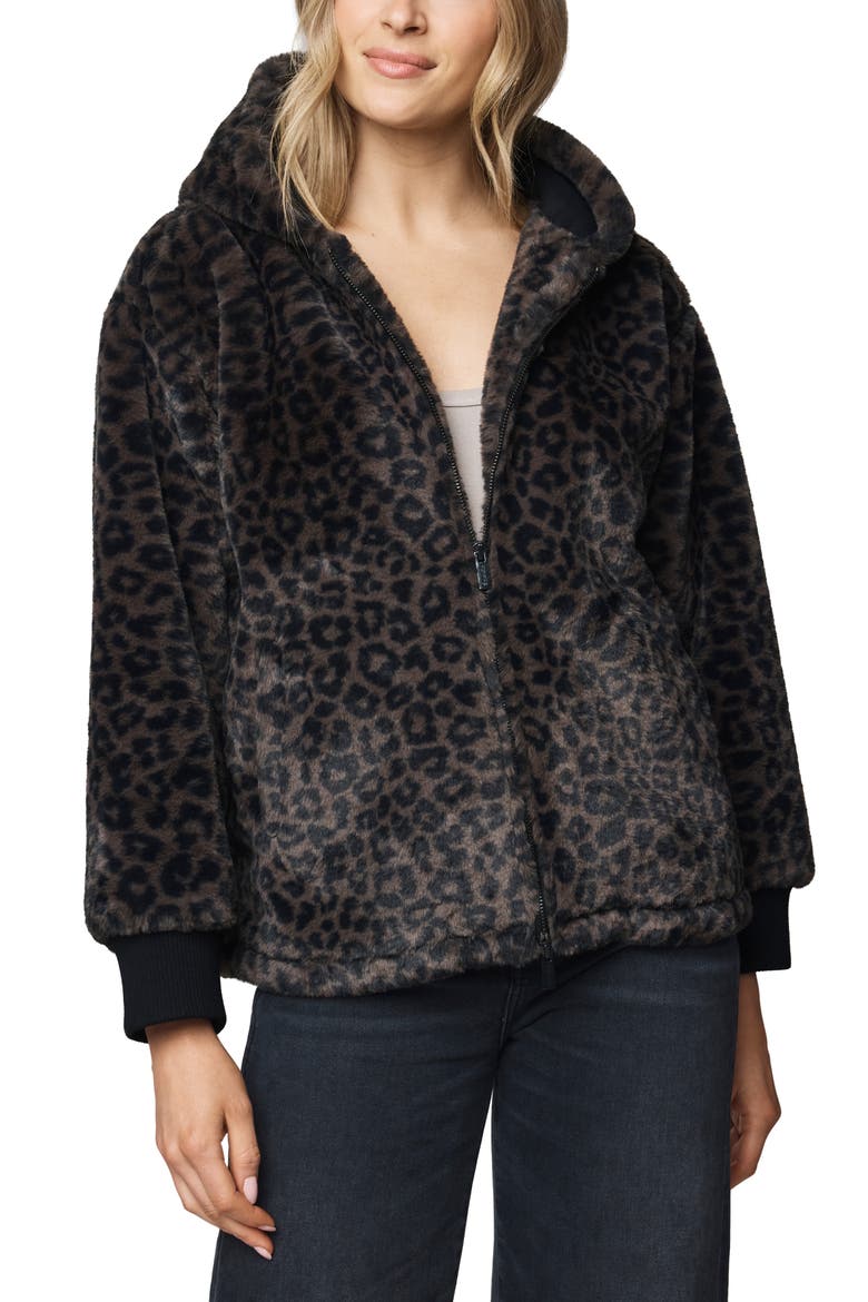 Lucia Faux Fur Hooded Jacket, Main, color, BROWN LEOPARD PRINT