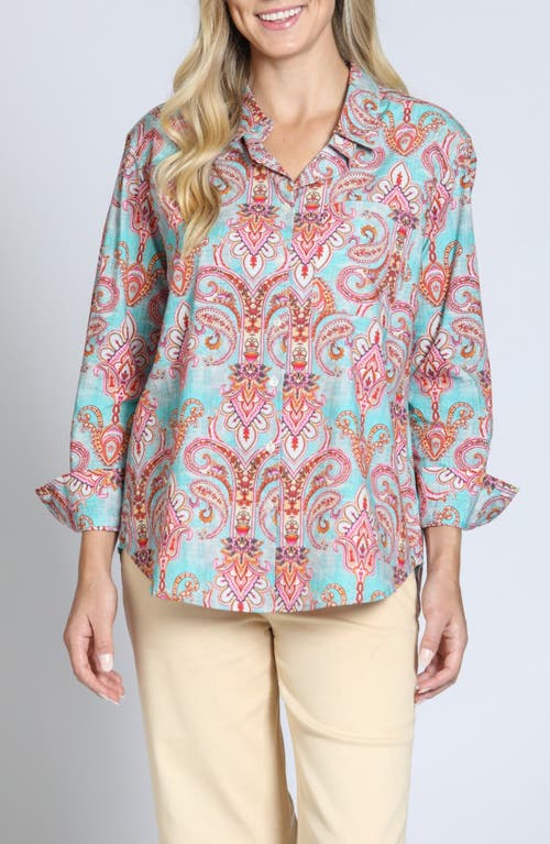 Apny Print Cotton Button-up Shirt In Aqua Multi