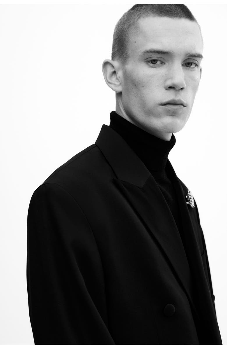 H&M Relaxed Fit Wool-blend Tuxedo Jacket, Alternate, color, Black