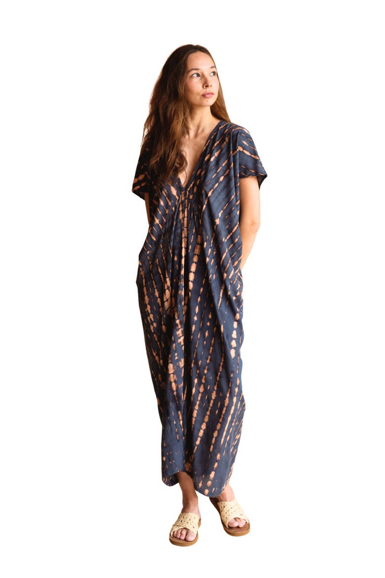 Madella Printed Kaftan Dress, Main, color, Deep Sea Blue
