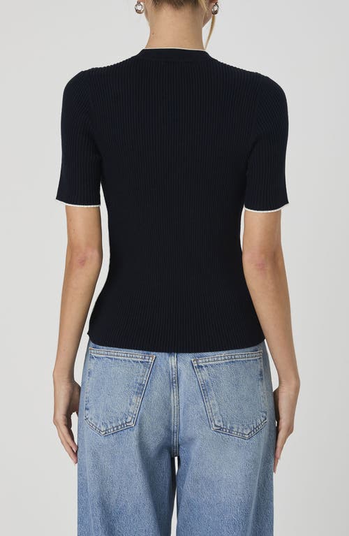 French Connection Mozza Short Sleeve Sweater In Blackout In Marine Porcelain Cream