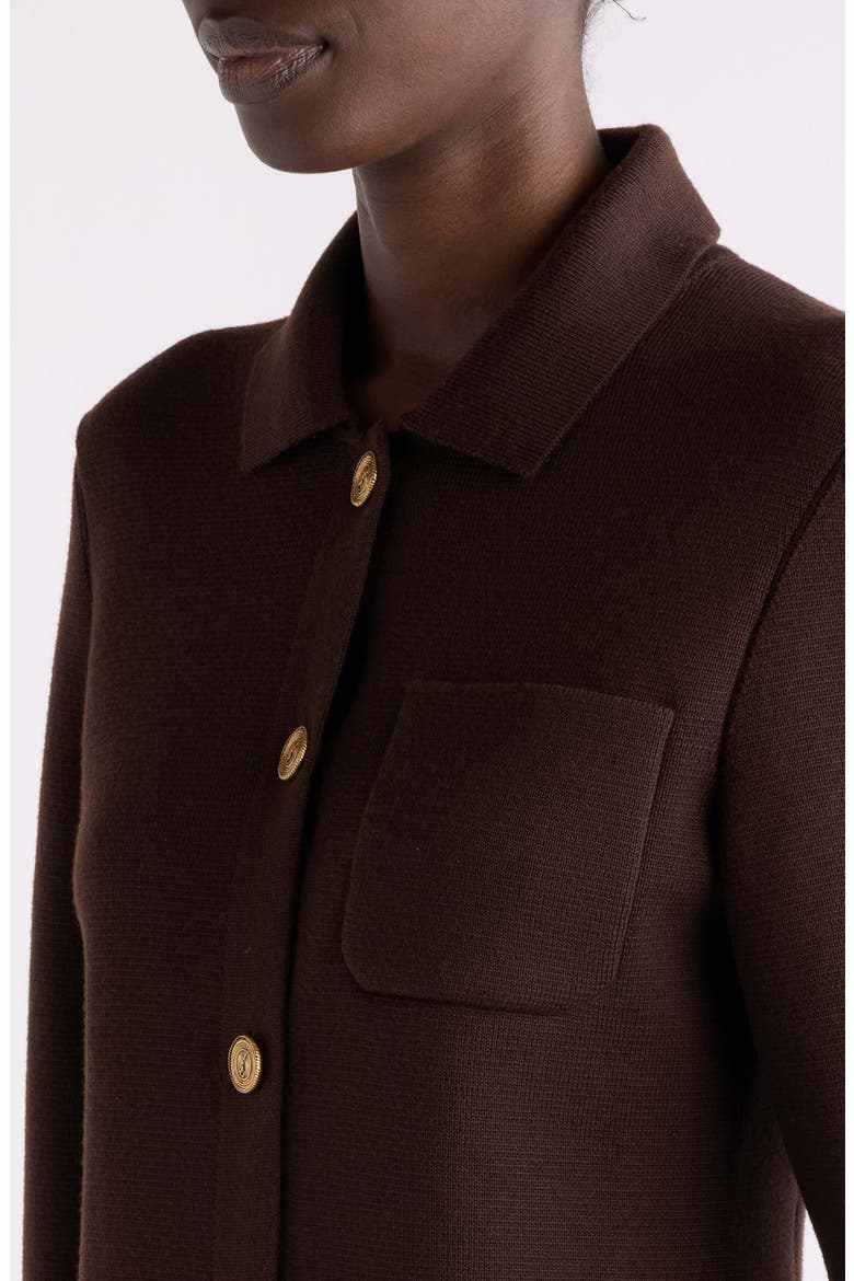 Virgin Wool Polo Cardigan, Alternate, color, EBENE