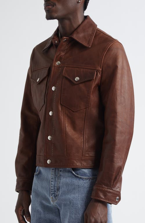 Second / Layer Second Layer Leather Trucker Jacket In Brown