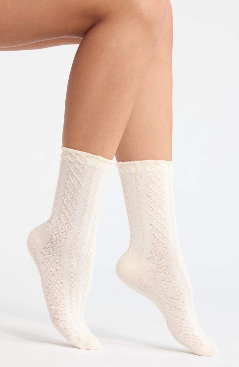 BP. Pretty Cable Crew Socks, Main, color, Ivory