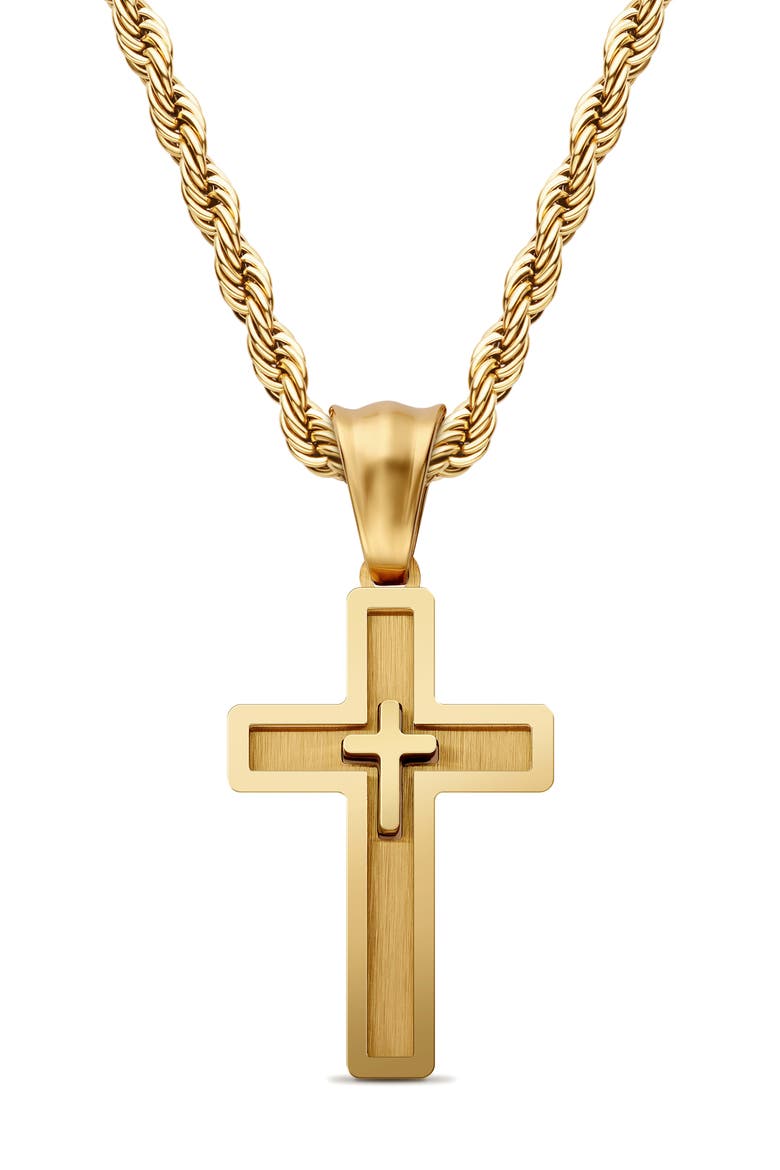 Men's Double Cross Pendant Necklace, Main, color, GOLD