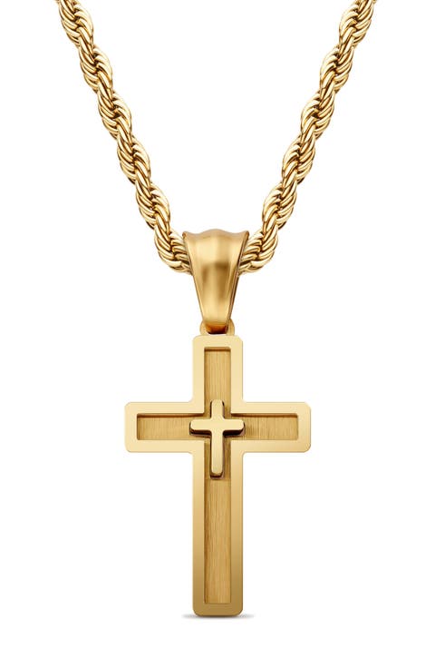 Men's Double Cross Pendant Necklace