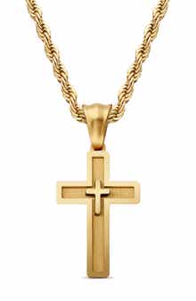 Men's Double Cross Pendant Necklace