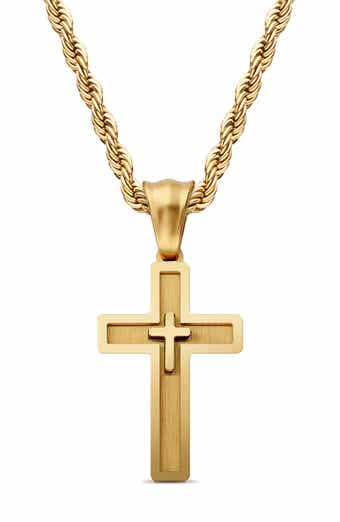 Men's Double Cross Pendant Necklace