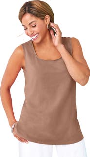 Jessica London Stretch Cotton Horseshoe Neck Tank