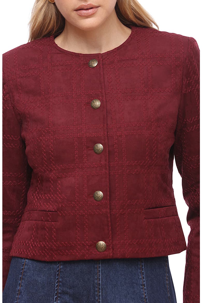 Faux Suede Crop Jacket, Alternate, color, BERRY