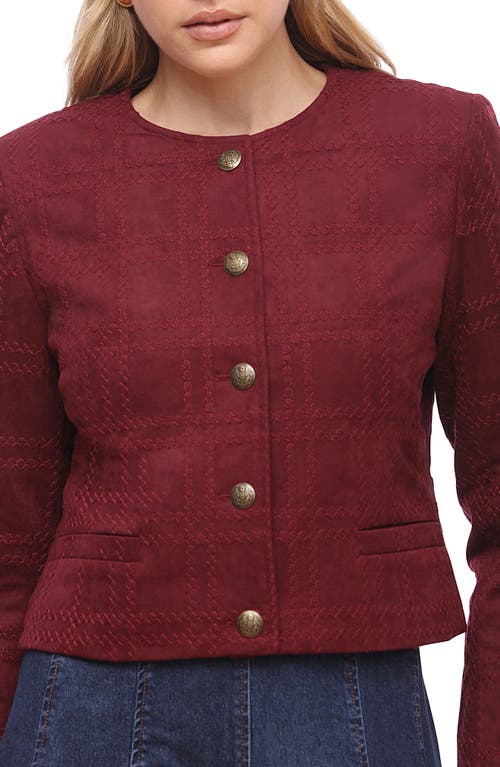Bagatelle Faux Suede Crop Jacket In Burgundy