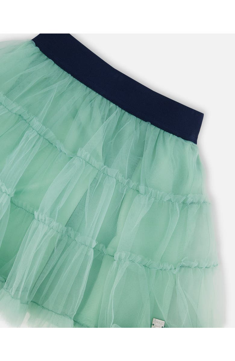 Deux par Deux Little Girl's Mesh Skirt With Frills Turquoise, Alternate, color, 