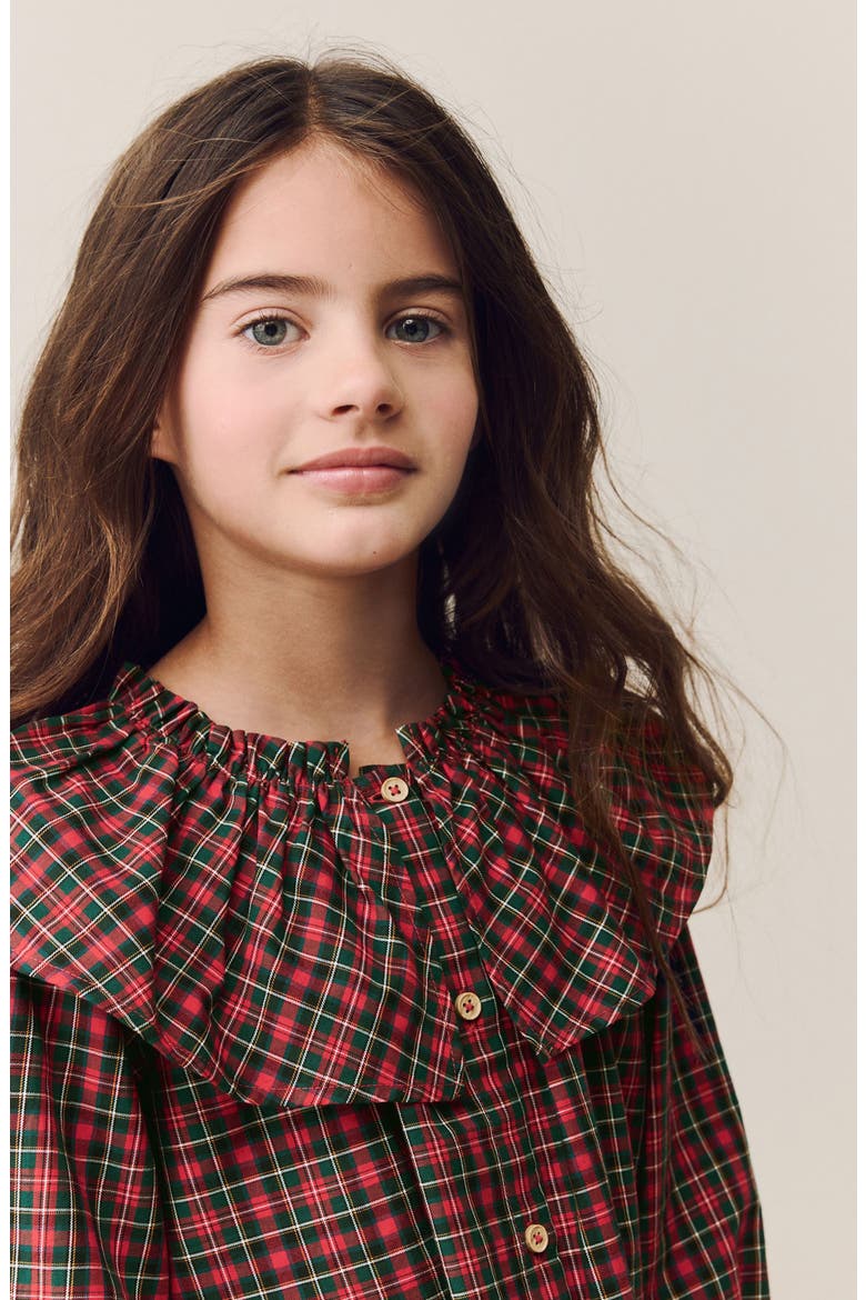 Kids' Plaid Platter Collar Cotton Button-Up Shirt, Alternate, color, RED