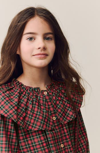 Kids' Plaid Platter Collar Cotton Button-Up Shirt