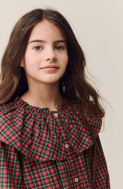 Next Kids' Plaid Platter Collar Cotton Button-up Shirt In Red