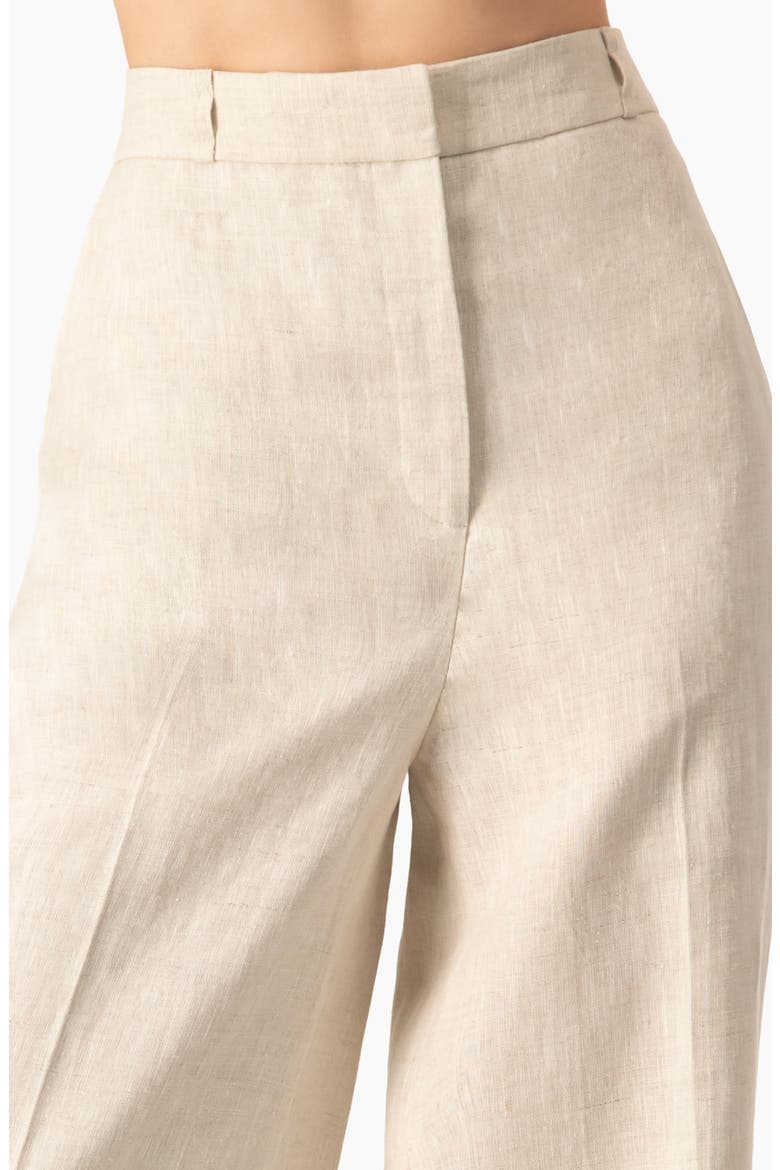 High-Waist Wide-Leg Linen Tailored Pants, Alternate, color, Sand