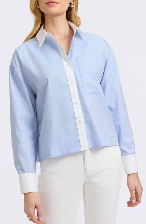 Foxcroft Marina Contrast Trim Cotton Button-up Shirt In Soft Blue