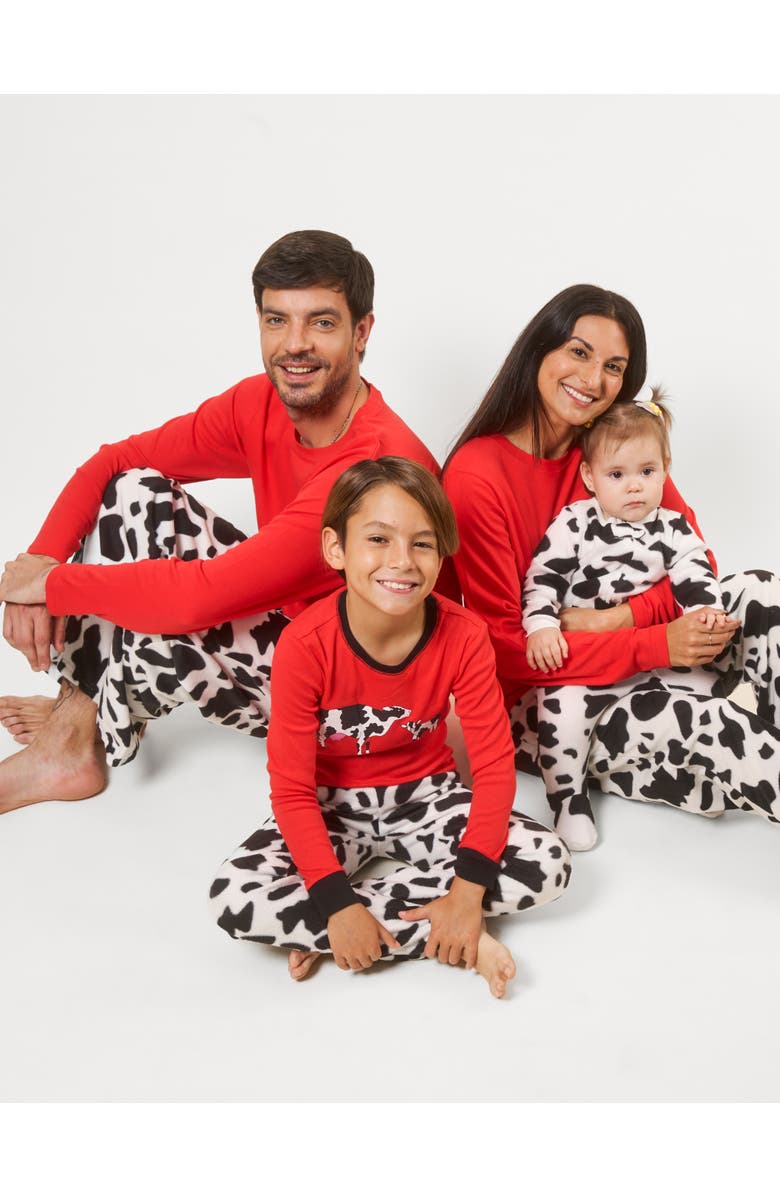 Leveret Kids Footed Fleece Printed Matching Family Holiday Pajamas, Alternate, color, Cow