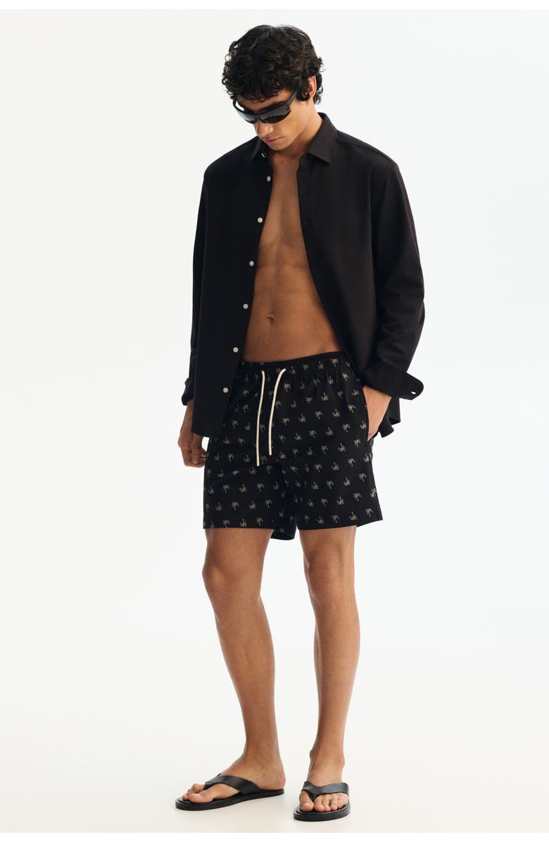 H&M Seersucker Swim Shorts, Alternate, color, Black