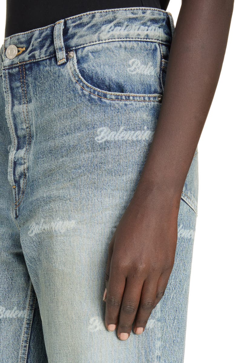 Logo Print Crop Wide Leg Jeans