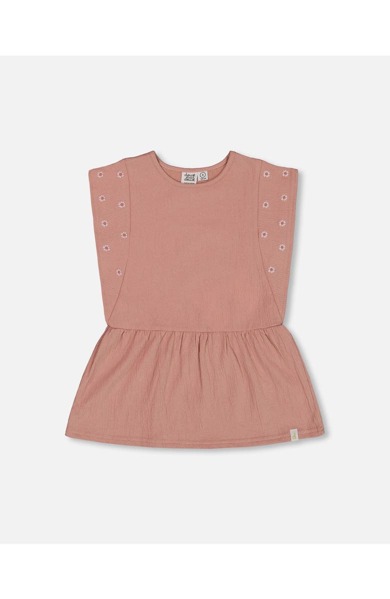 Deux par Deux Little Girl's Crinkle Jersey Tunic With Embroidery Dark Old Pink, Main, color, Dark Old Pink