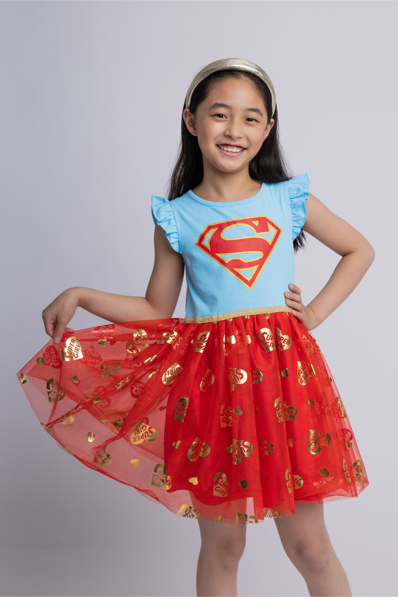 Justice League Supergirl Tutu Dress, Alternate, color, Baltic Blue Supergirl