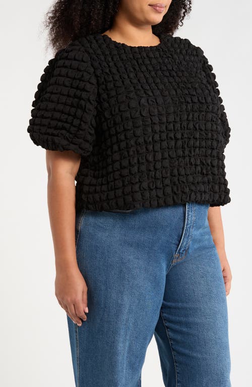 Sugarlips Texture Puff Sleeve Crop Top In Black