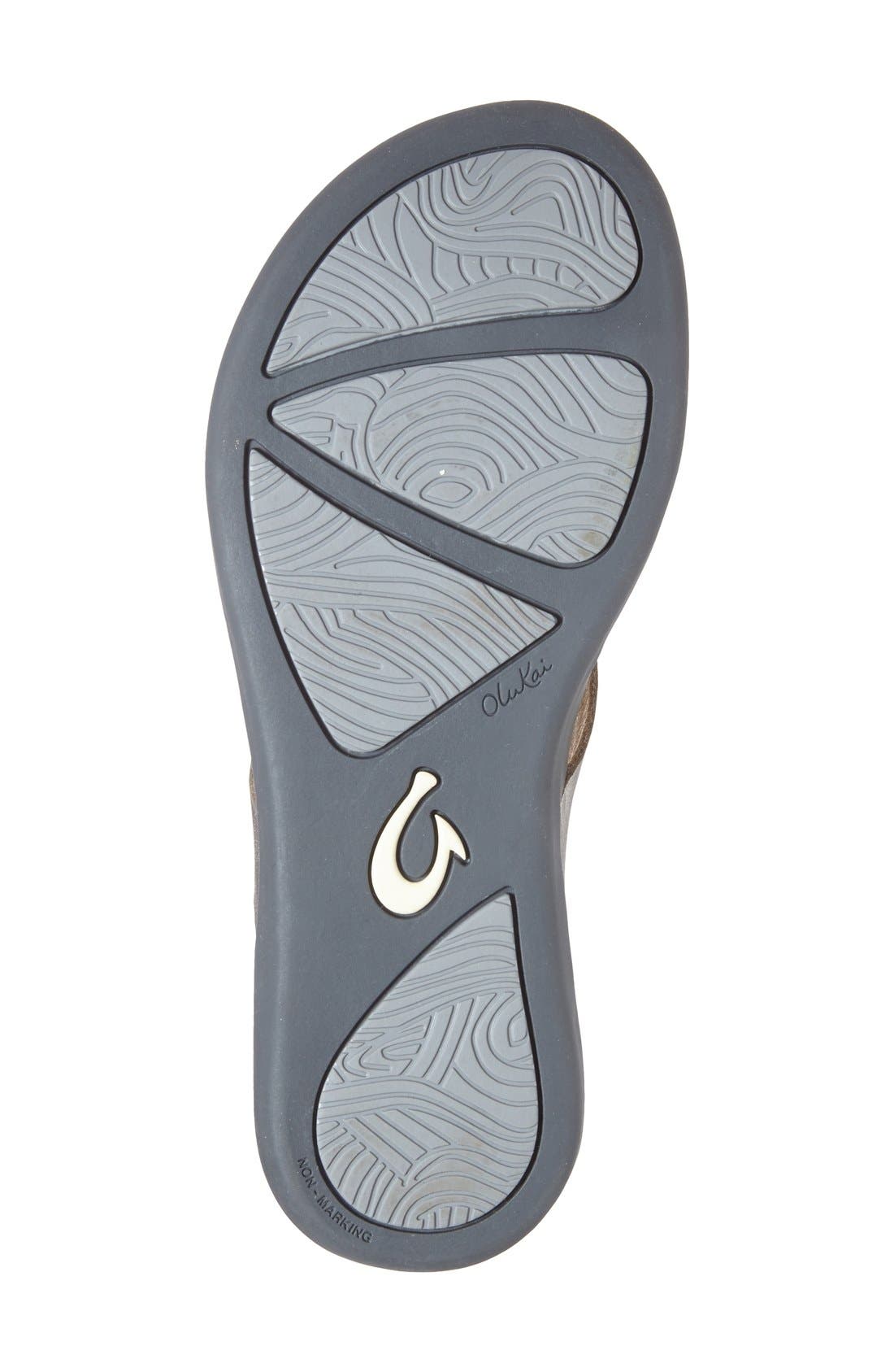 OluKai Ho Opio Leather Flip Flop, Alternate, color, Metallic Silver Leather