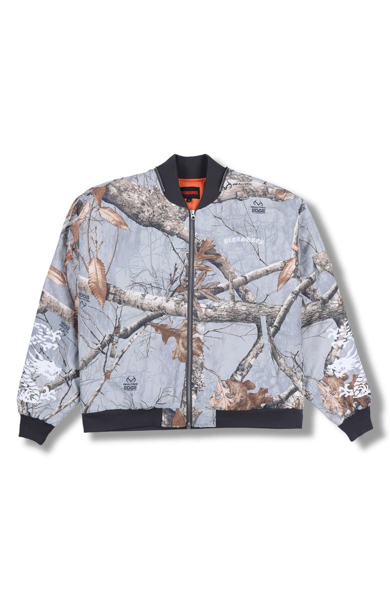 PLEASURES x Realtree EDGE<sup>®</sup> Dragon Water Resistant Satin Bomber Jacket, Alternate, color, Grey Edge