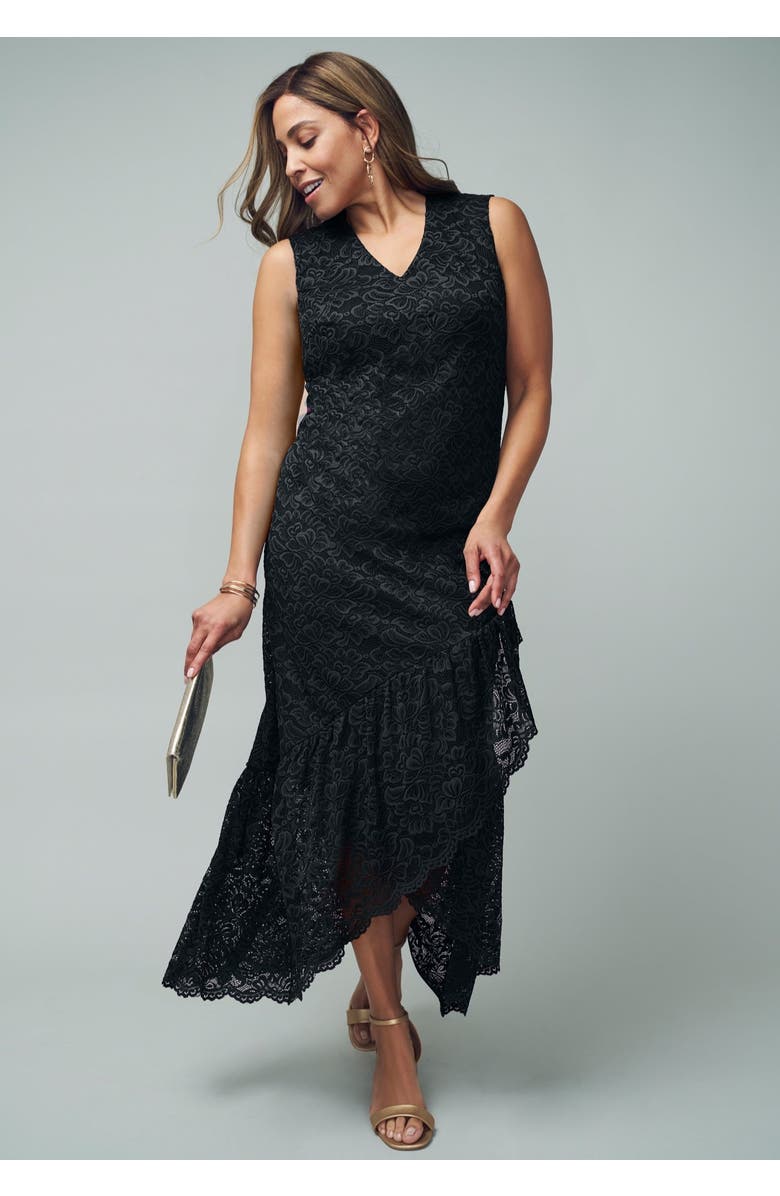 Jessica London 2-Piece Lace Tulip Jacket Dress, Alternate, color, Black