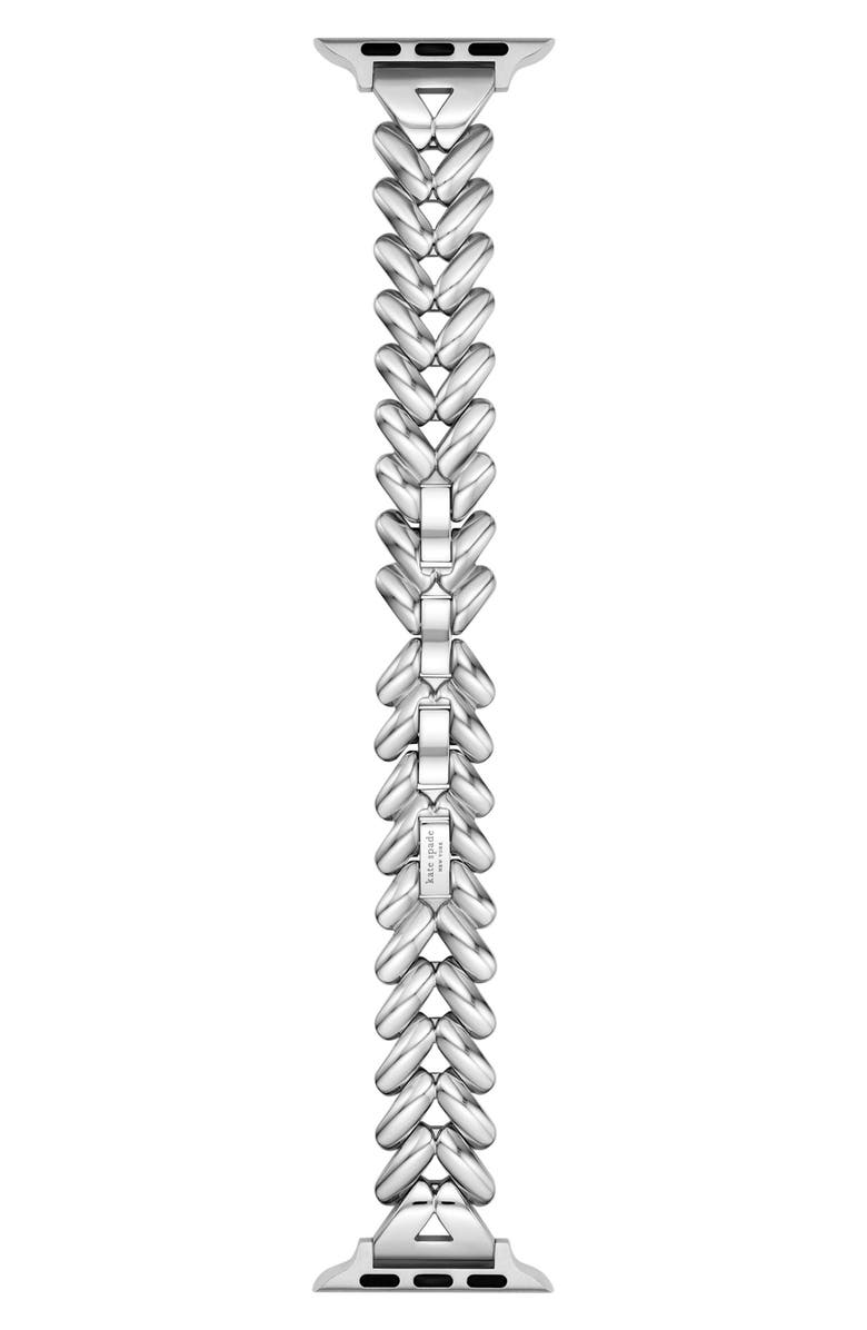 Kate Spade New York herringbone 16mm Apple Watch<sup>®</sup> bracelet watchband, Main, color, Silver