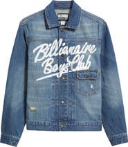 Billionaire Boys Club Script Logo Distressed Denim Trucker Jacket