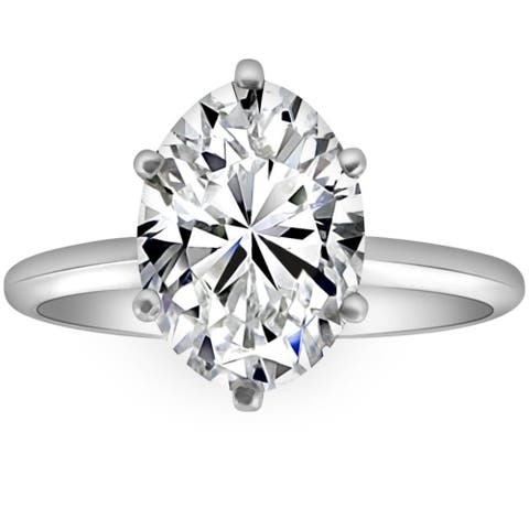 Certified 3CT Platinum Oval Diamond 6-Prong Solitaire Engagement Ring Lab Grown