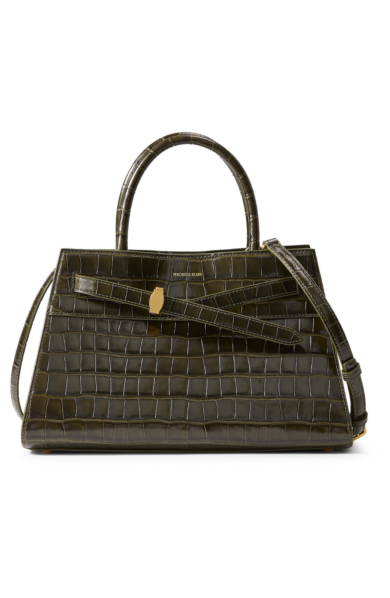 Veronica Beard Dash Croc Embossed Leather Top Handle Bag, Alternate, color, Cypress