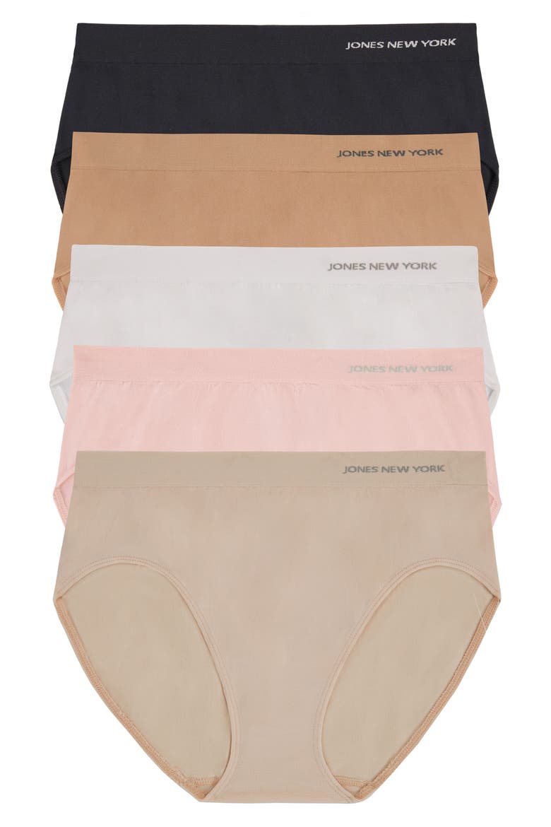 Seamless 5-Pack Hi-Cut Briefs, Main, color, NTRL/ BLSH/ IVY/ DRKND/ BLACK