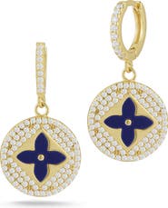 SPHERA MILANO 14k Gold Plated Cubic Zirconia & Synthetic Lapis Clover Drop Earrings