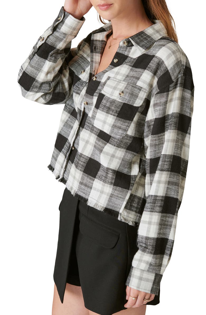 Lucky Brand Buffalo Check Cotton Flannel Raw Hem Crop Shirt, Alternate, color, 