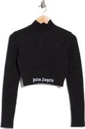Palm Angels Sparkle Mock Neck Long Sleeve Crop Top